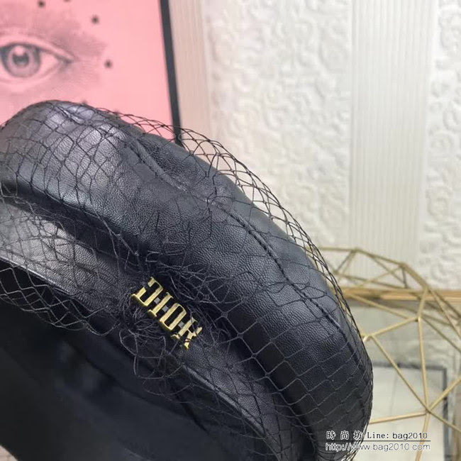 DIOR迪奧 網路爆款 時尚百搭網紗皮質軍帽 LLWJ8575